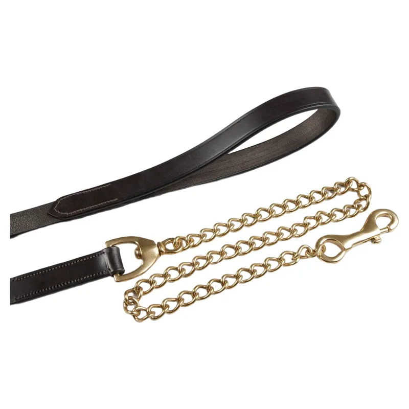 Premier Equine European Leather Lead Chain - Dark Havana-2