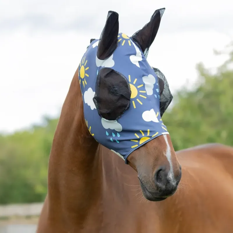 Hy Equestrian Lycra Come Rain or Shine Print Fly Mask - Navy/Blue
