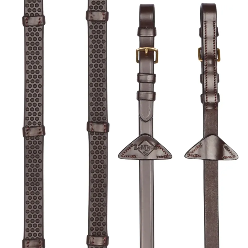 LeMieux Soft Rubber Reins with Stoppers - Havana/Brass