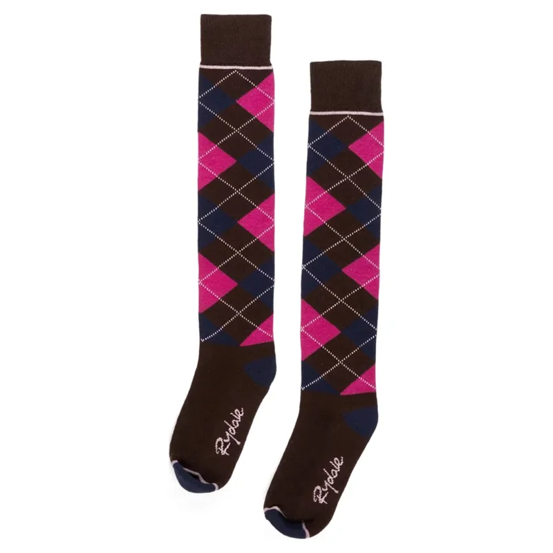 Rydale Ladies Argyle Knee High Riding Socks - Dark Brown