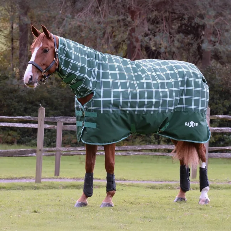 Saxon Defiant 1200D 300g Turnout Rug Combo Neck - Hunter Green/Plaid