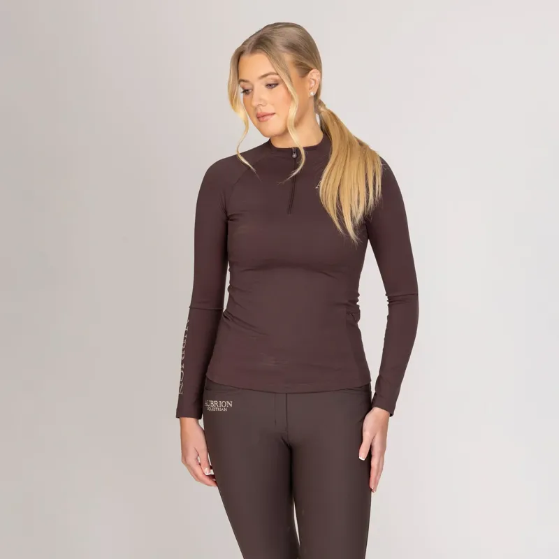 Shires Aubrion Equestrian Winter Long Sleeve Base Layer Young Rider - Espresso