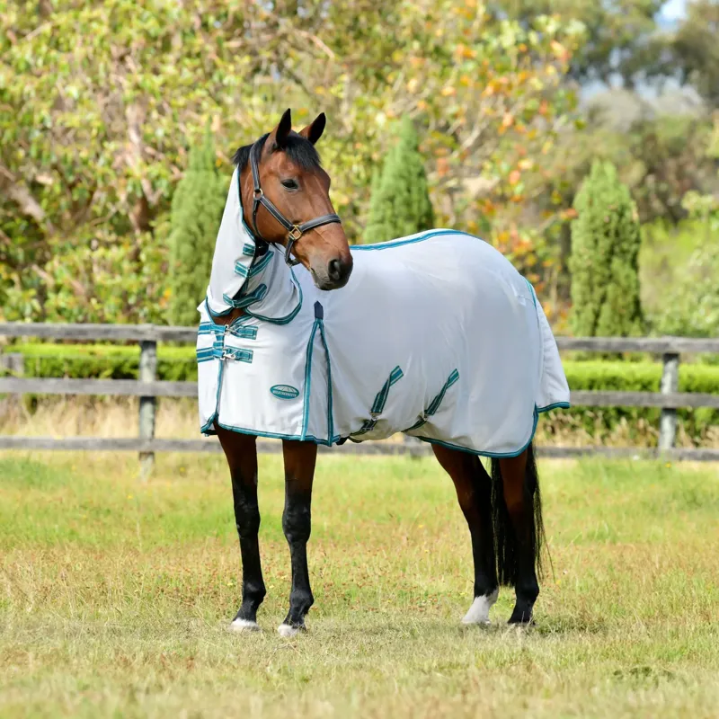 WeatherBeeta ComFiTec Zephyr Plus Mesh Combo Neck Fly Rug - Silver/Teal Green