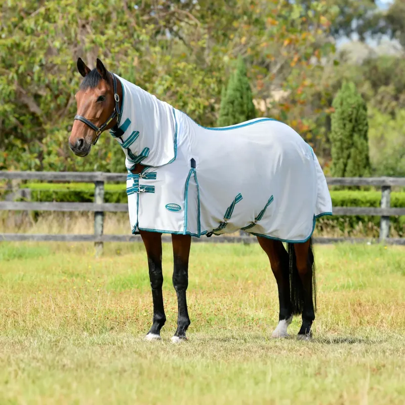 WeatherBeeta ComFiTec Zephyr Plus Mesh Combo Neck Fly Rug - Silver/Teal Green-1