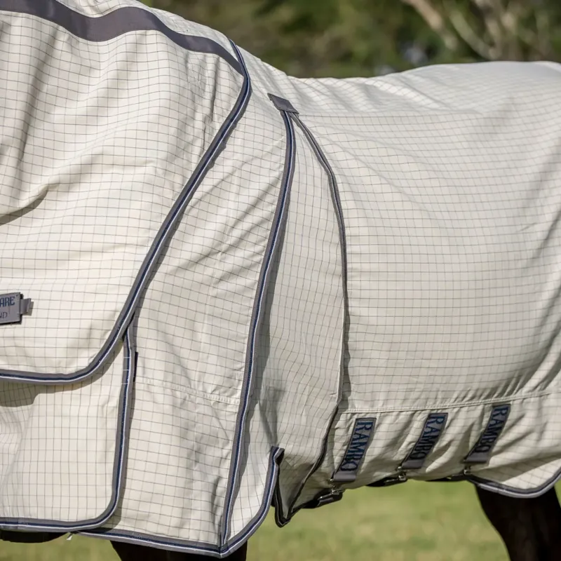 Horseware Rambo Optimo Supreme Summer Sheet Fly Rug - Navy Check/Thunderstorm Grey-3