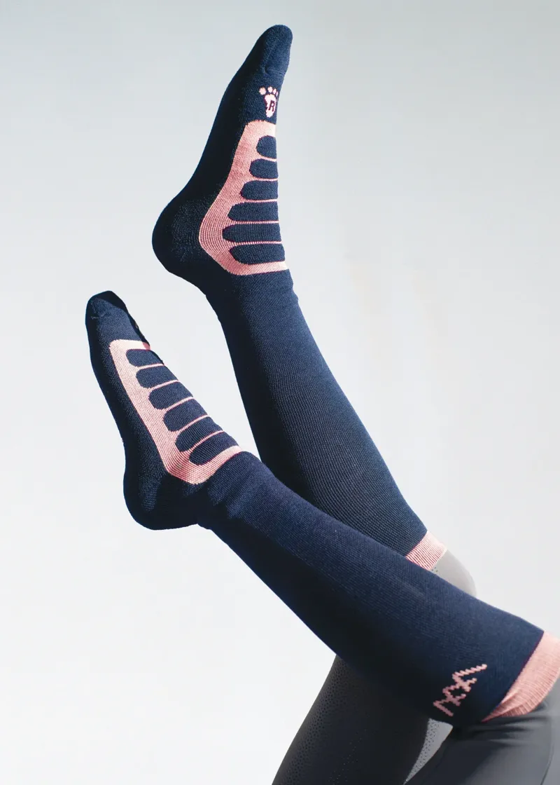 Woof Wear Long Bamboo Tech Riding Sock - Navy/Rose-1