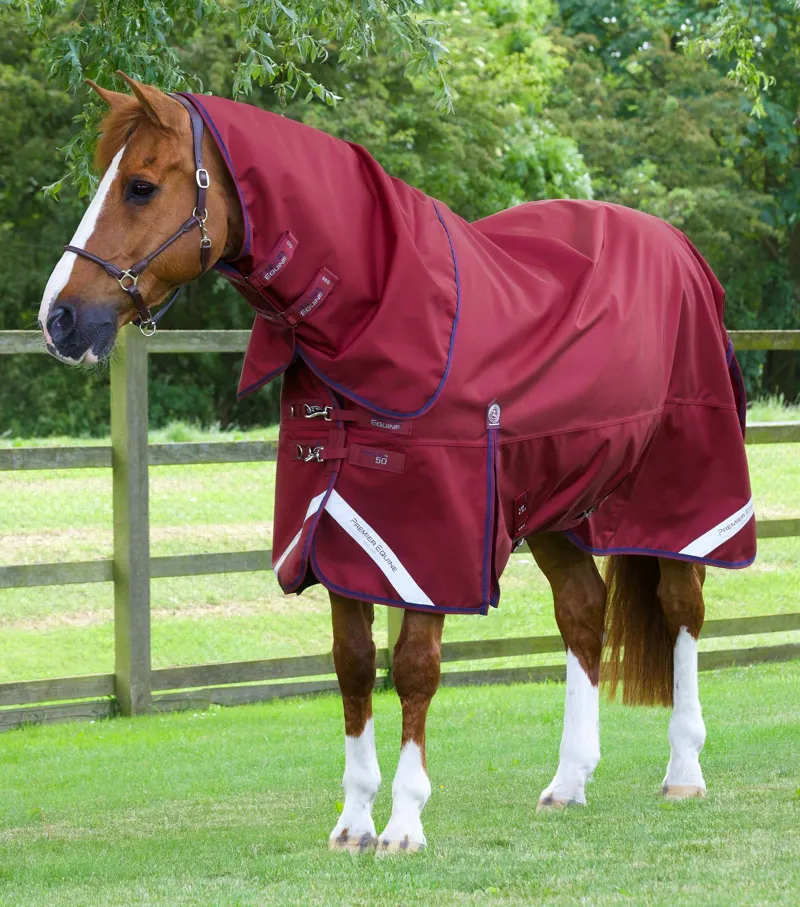 Premier Equine Titan 50g Turnout Rug with Classic Neck Cover - Burgundy