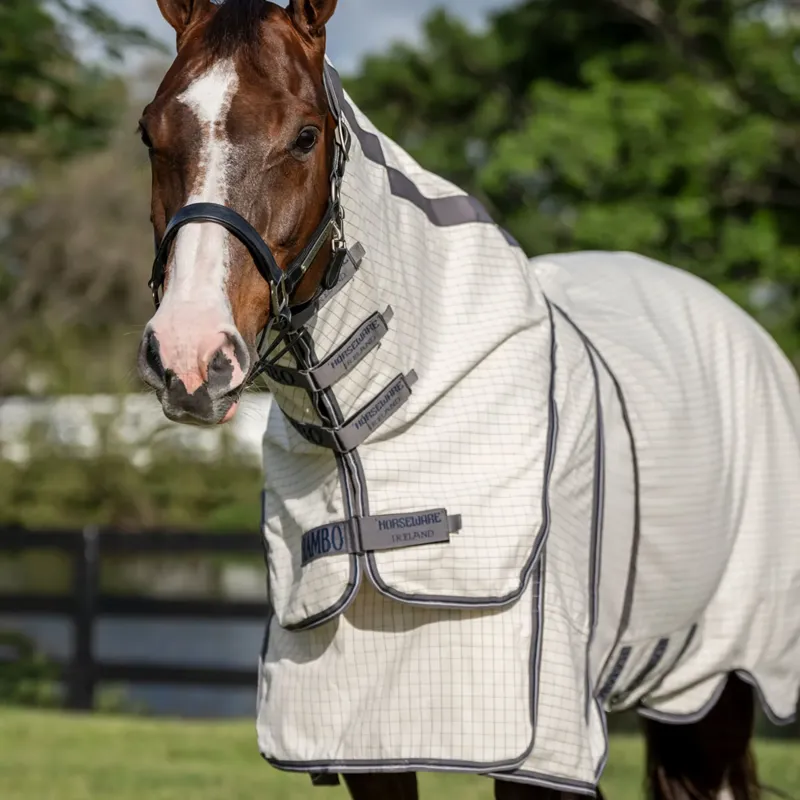 Horseware Rambo Optimo Supreme Summer Sheet Fly Rug - Navy Check/Thunderstorm Grey-2