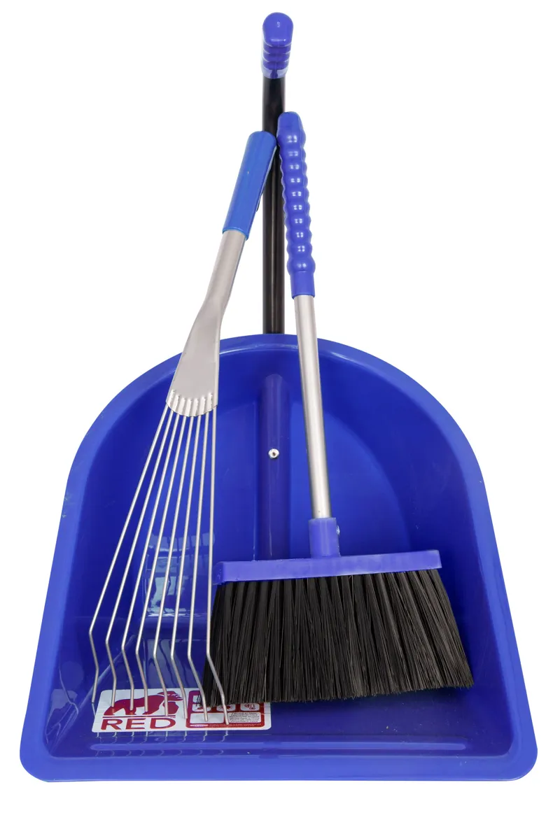 Red Gorilla Teenie Tidee with short metal rake and broom - Blue