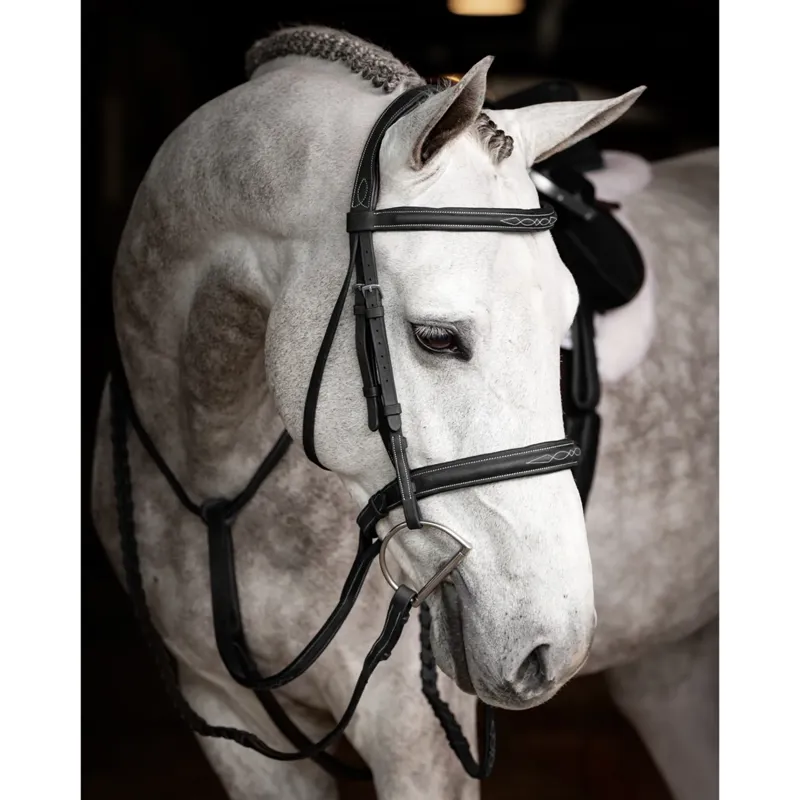 LeMieux Stitched Hunter Bridle with Laced Reins - Black/Silver-1