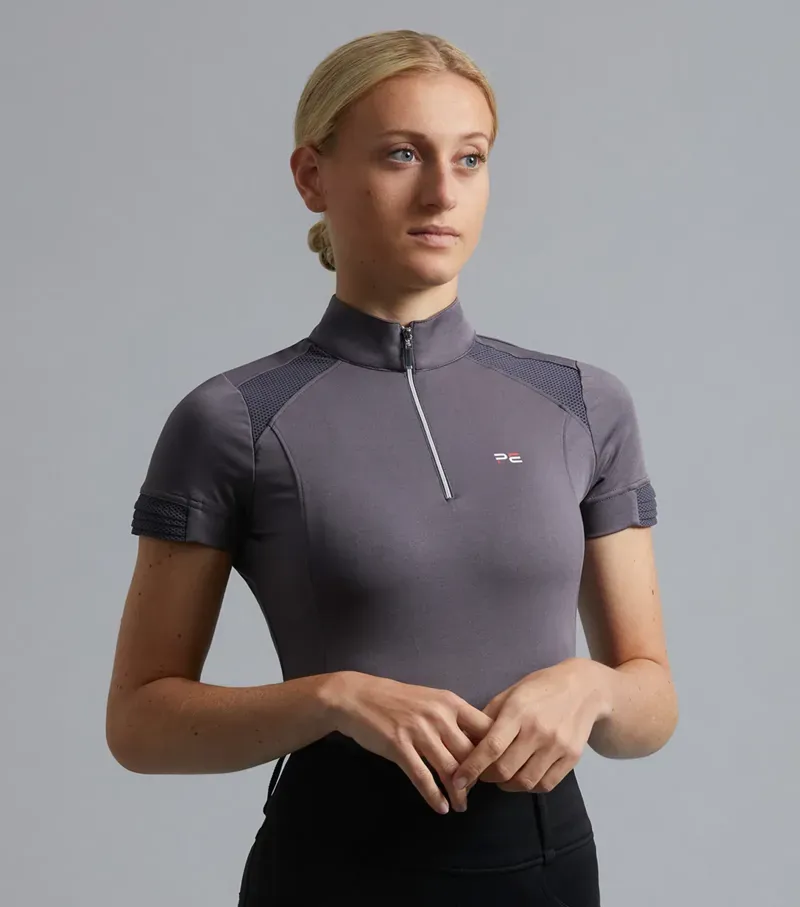 Premier Equine Ladies Remisa Technical Short Sleeve Riding Top - Anthracite Grey