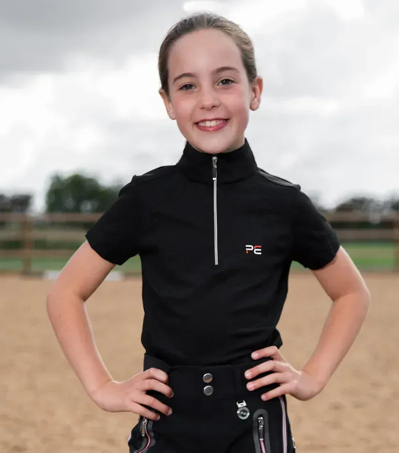 Premier Equine Girl's Mini Remisa Technical Short Sleeve Riding Top - Black-1