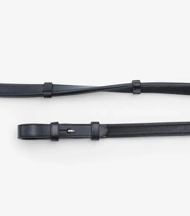 Premier Equine 5/8 Salvatore Rubber and Leather Grip Reins - Black