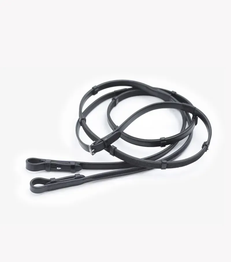 Premier Equine 5/8 Salvatore Rubber and Leather Grip Reins - Black-2