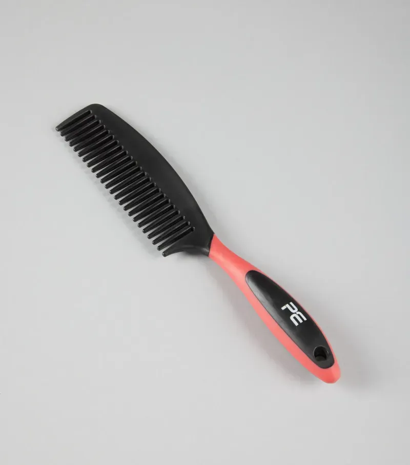 Premier Equine Soft-Touch Mane Comb With Handle - Black/Red