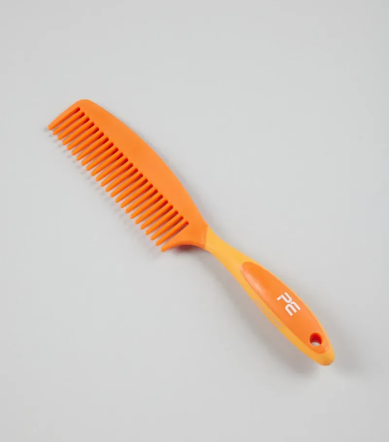 Premier Equine Soft-Touch Mane Comb With Handle - Orange/Amber