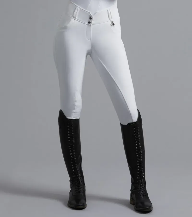 Premier Equine Ladies Sophia Full Seat High Waist Competition Riding Breeches - White-2