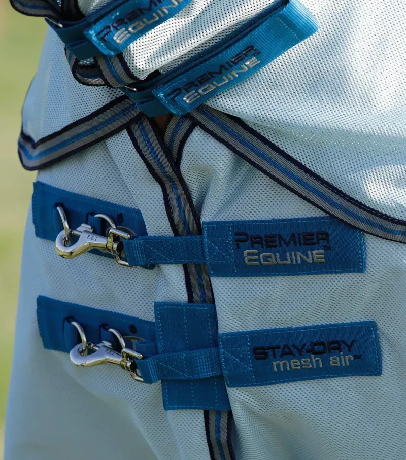 Premier Equine Stay-Dry Mesh Air Fly Rug With Surcingles - Blue-2