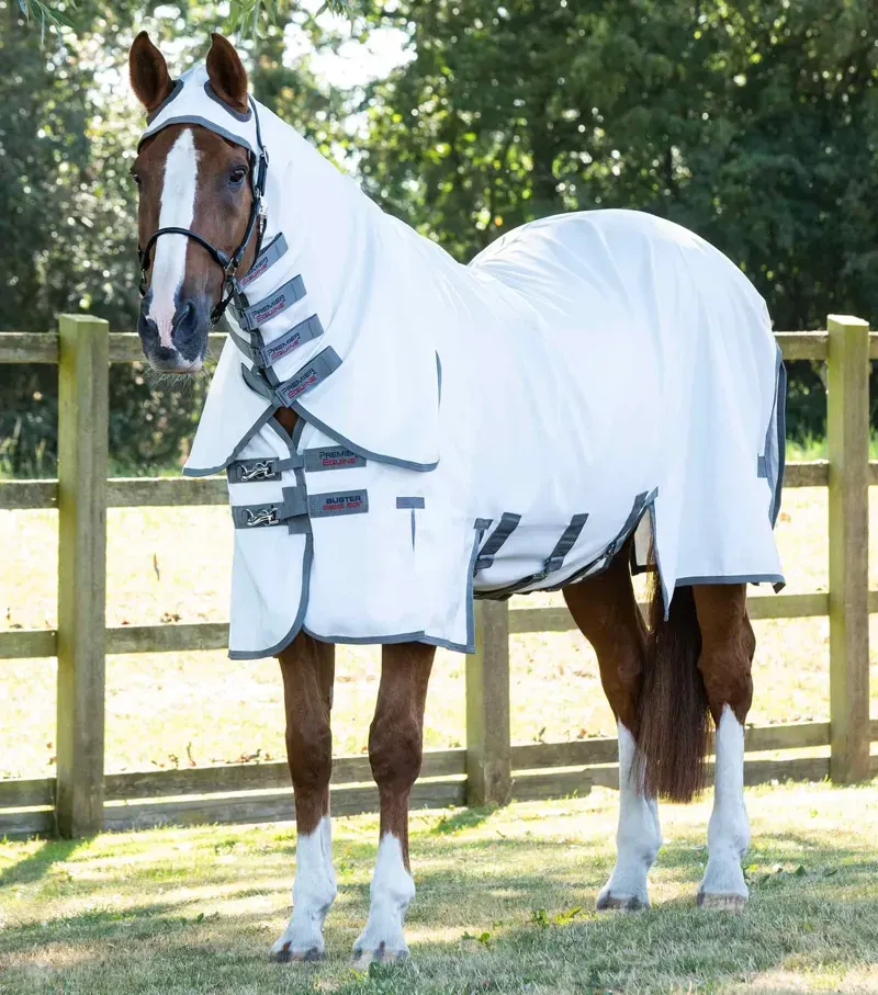 Premier Equine Sweet Itch Buster Fly Rug With Belly Flap - White