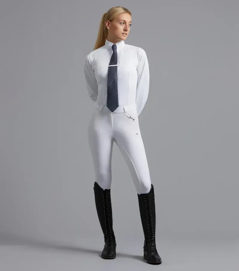 Premier Equine Tessa Ladies Long Sleeve Tie Shirt - White-1