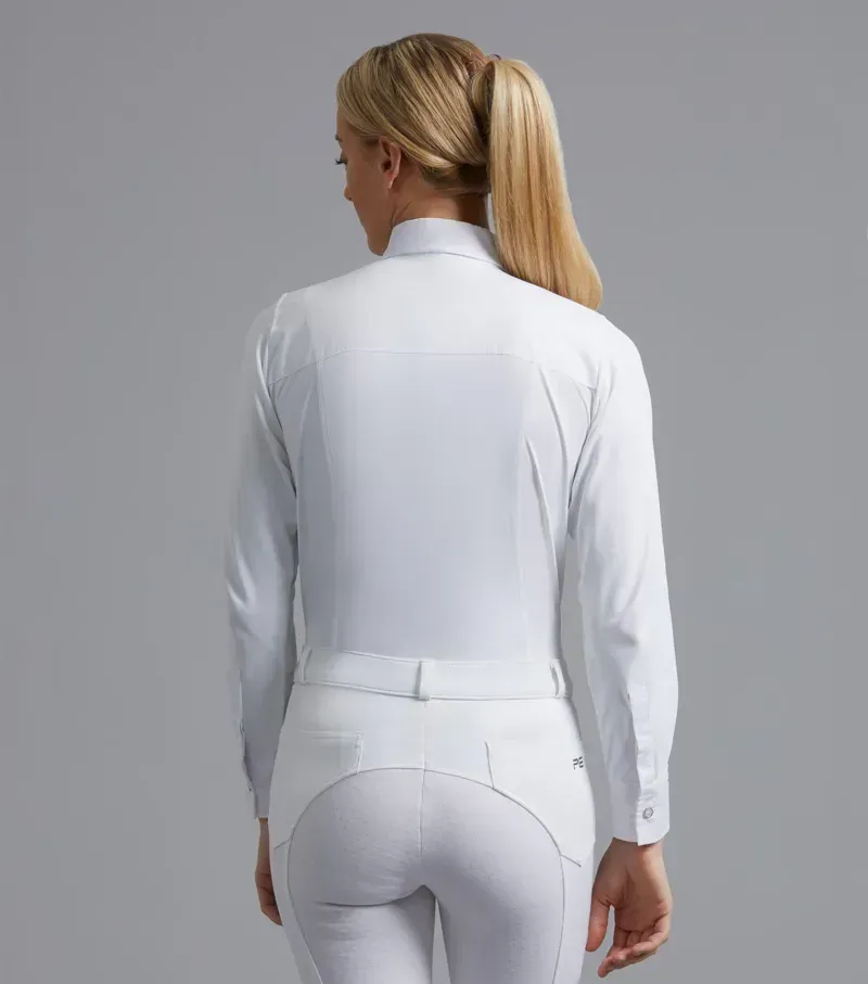 Premier Equine Tessa Ladies Long Sleeve Tie Shirt - White-2