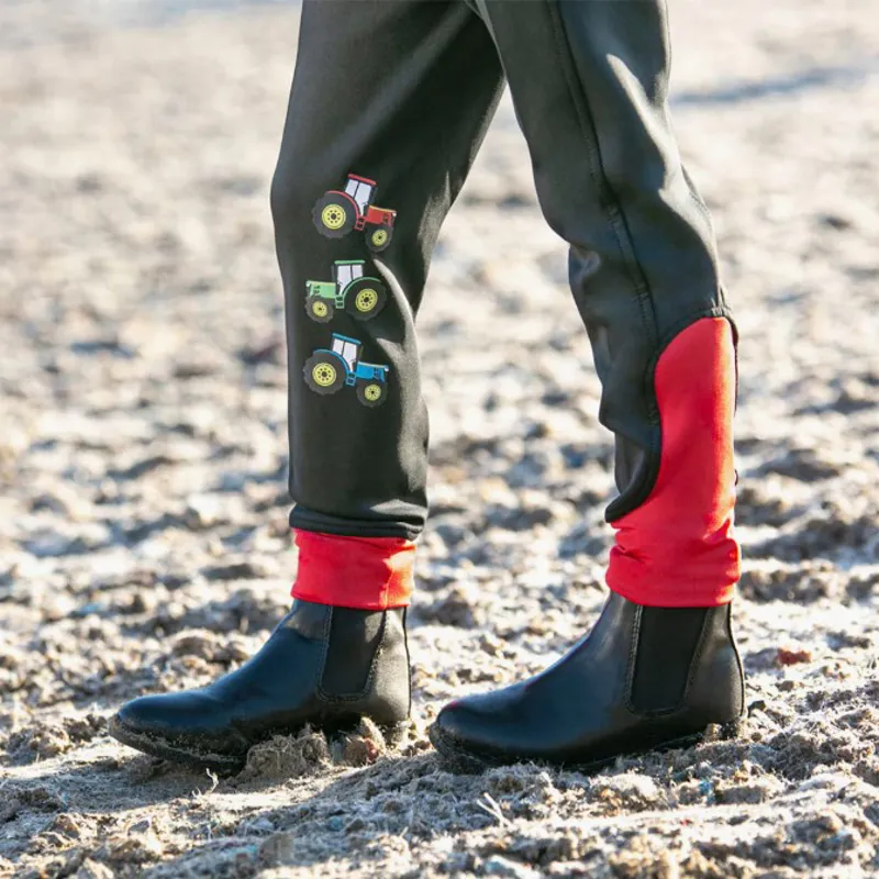 Little Knight Tractor Collection Riding Tights - Charcoal Grey/Red