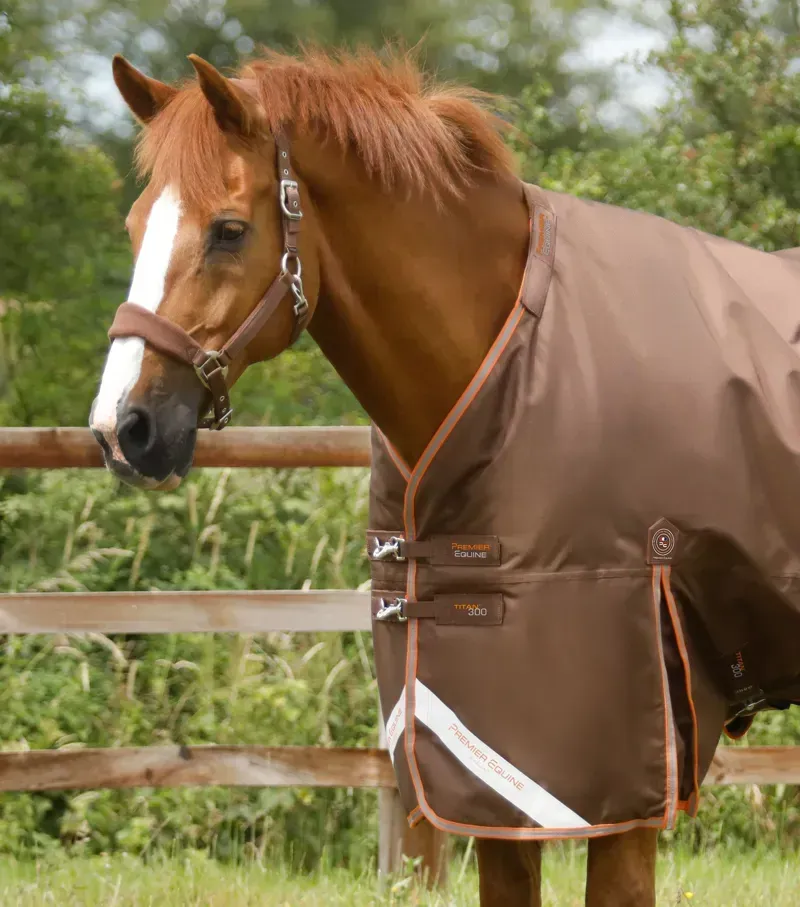 Premier Equine 300g Titan Turnout Rug With Snug-Fit Neck Cover - Brown-1
