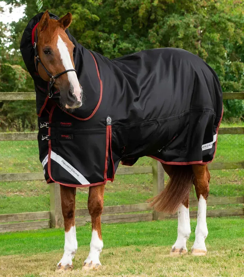 Premier Equine Titan 450g Turnout Rug With Snug-Fit Neck Cover - Black