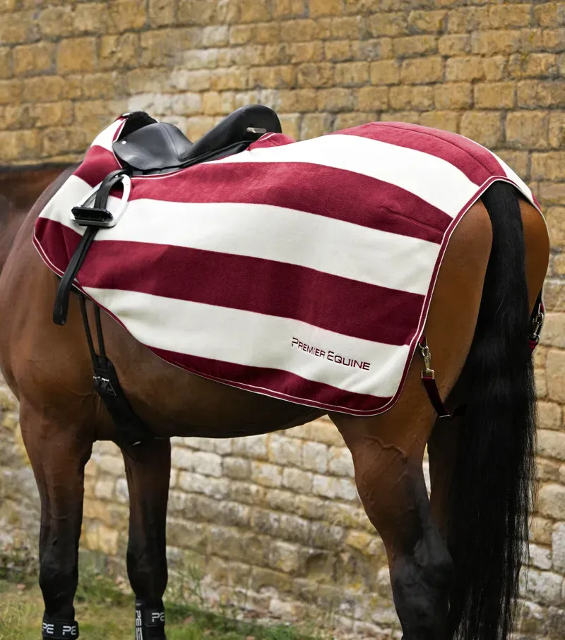Premier Equine Vellus Horse Fleece Exercise Rug - Burgundy/White