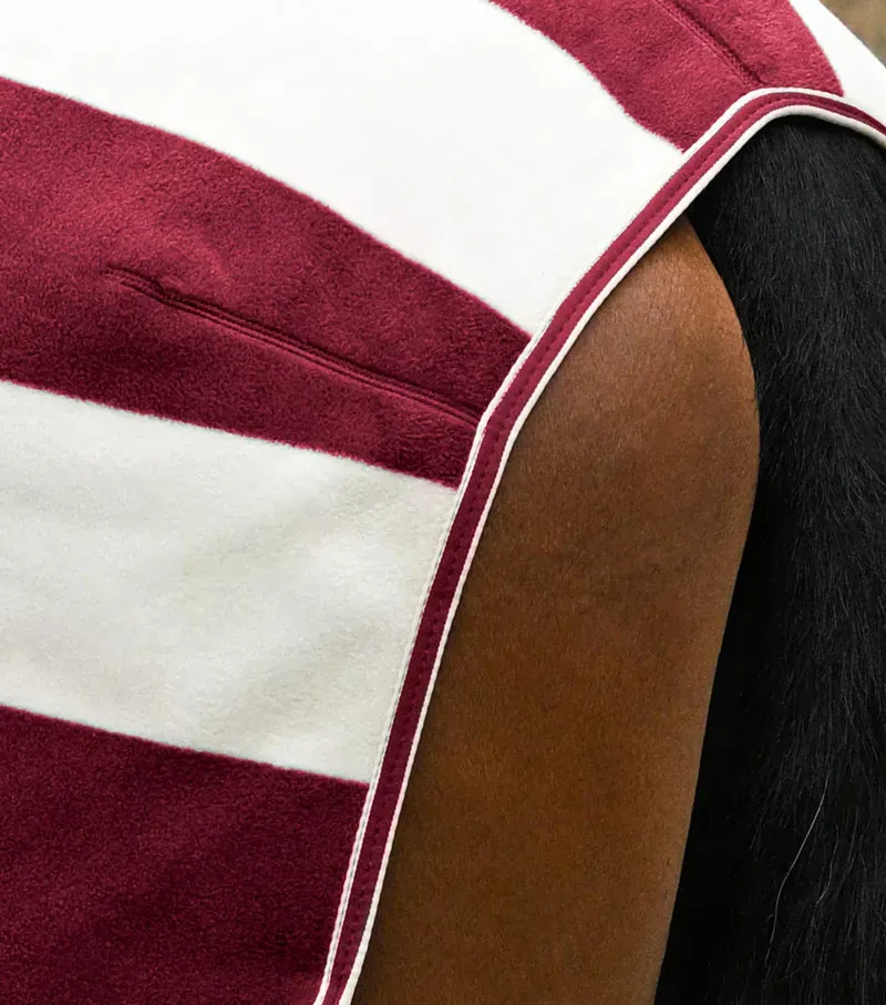 Premier Equine Vellus Horse Fleece Exercise Rug - Burgundy/White-4