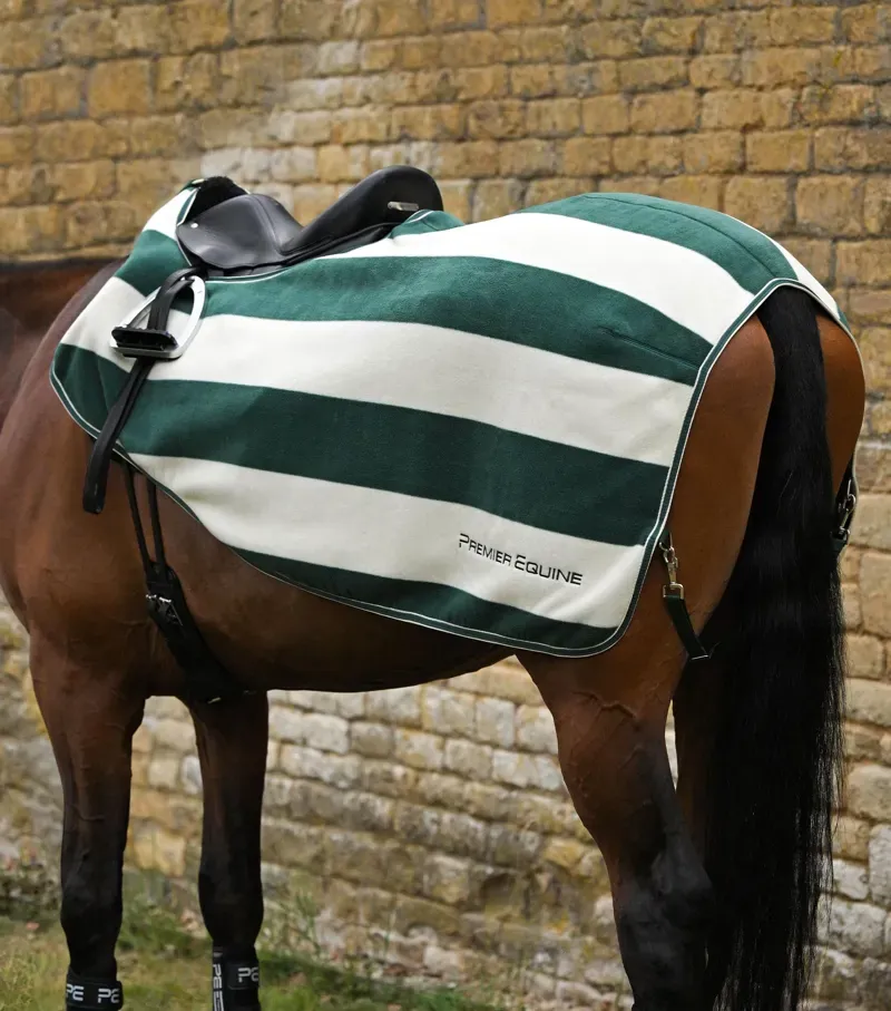 Premier Equine Vellus Horse Fleece Exercise Rug - Green/White