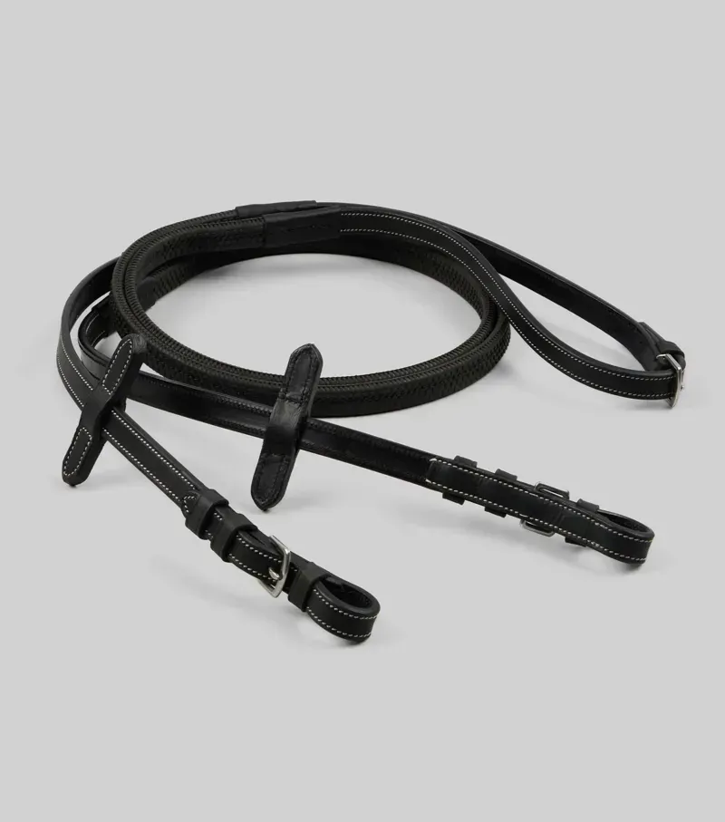 Premier Equine 5/8 Veneto Rubber Grip Reins - Black-2