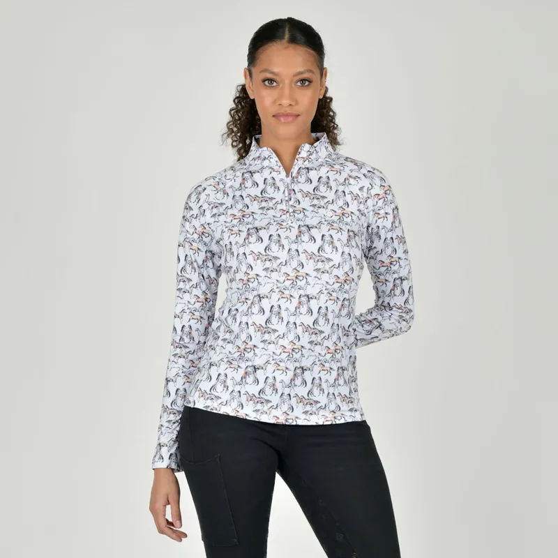 Dublin Kelsey Ladies Long Sleeve Top - Horse Print