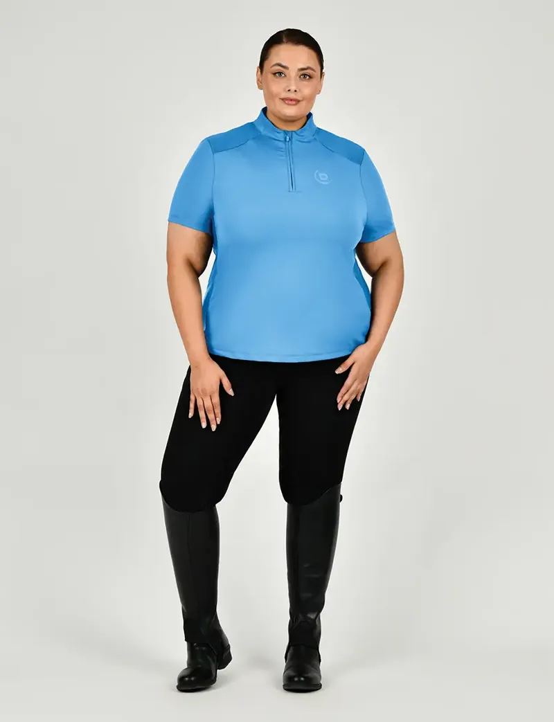 Dublin Curve Tabby Short Sleeve Riding Top - Coastal Blue-3