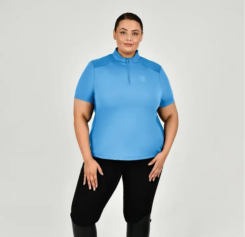 Dublin Curve Tabby Short Sleeve Riding Top - Coastal Blue